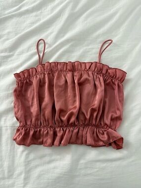 SHEIN Dusty Rose Ruched Satin Crop Top